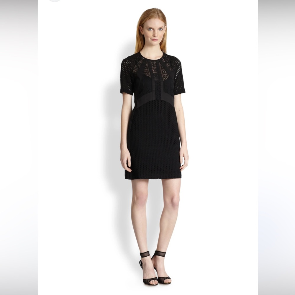 Nanette Lepore Vintage Nomad Black Lace & Jersey Short Sleeve Mini Dress Small